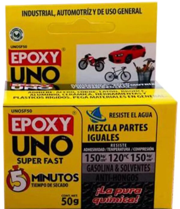 ADHESIVO EPOXY UNO SUPER FAST 5 MINUTOS 50GR USO INDUSTRIAL AUTOMOTRIZ Y GENERAL