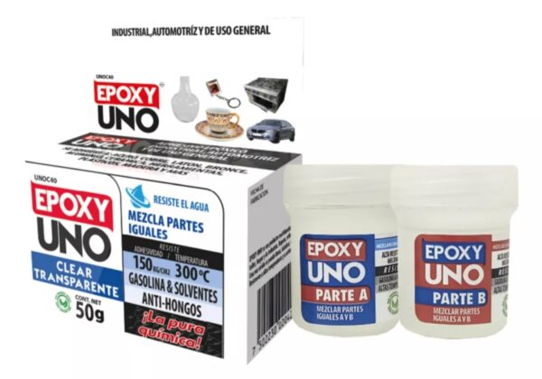 ADHESIVO EPOXY UNO CLEAR TRANSPARENTE 50GR USO INDUSTRIAL, AUTOMOTRIZ Y GENERAL